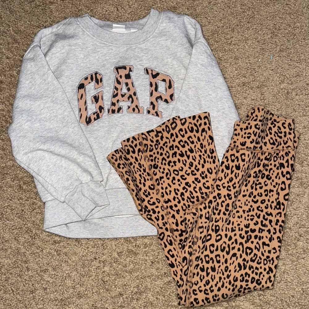 GAP Light Gray Sweatshirt and Leopard Print Pants